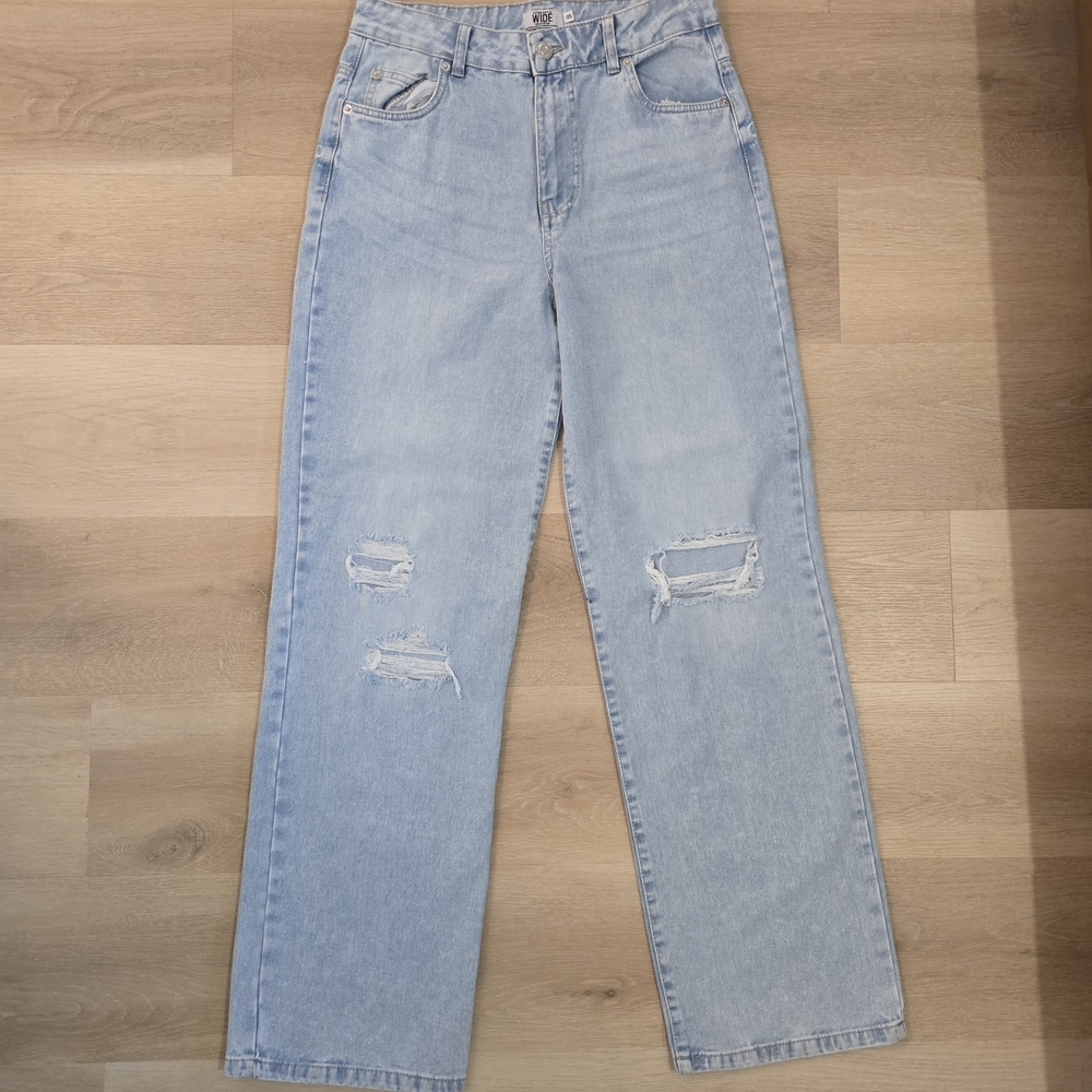 Refuge Denim Women's High Rise Wide Leg Distressed Jeans Light Wash Size 05